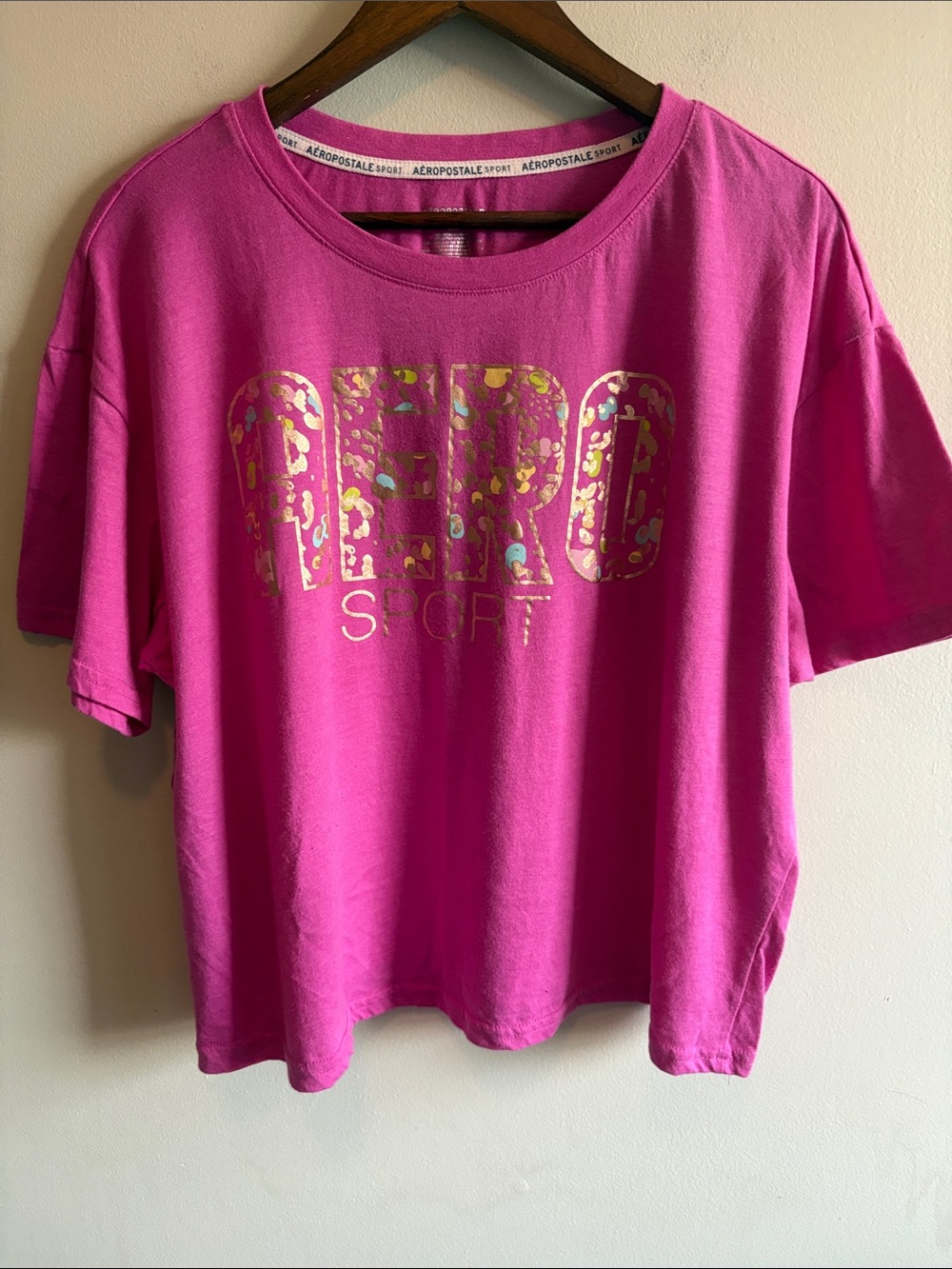 Aeropostale Sport Aero Graphic Tee Pink Leopard Logo T-Shirt Plus Size 2X